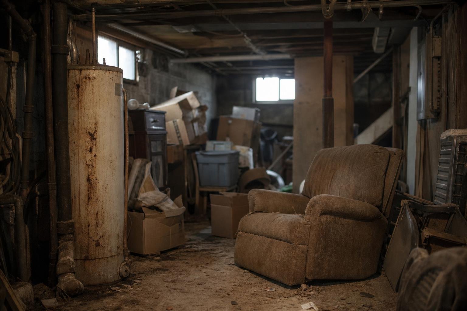 Abandoned room with decaying furniture before a property cleanout